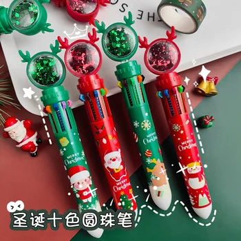 10-цветная Многофункциональная ручка, Рождественская Шариковая ручка, Цветная ручка для печати, Школьные принадлежности Санта-Клауса, Многофункциональная шариковая ручка
