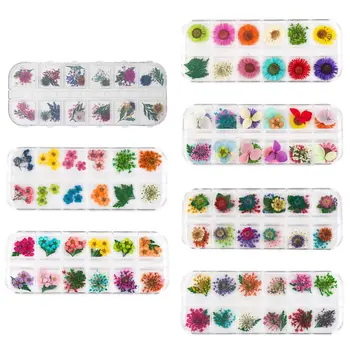12 Сетка/коробка с эпоксидным наполнителем из кристаллов, сухие цветочные наклейки для ногтей, украшения для рукоделия 