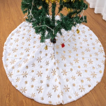 1шт Белый с Золотыми и серебряными снежинками Юбка для Рождественской Елки Рождественские Украшения Подарок 2022 Новый Год Navidad Home Decor