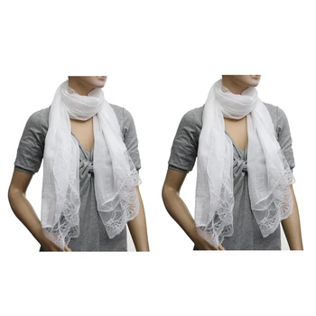 2 женских шарфа, шифоновый кружевной шарф, белый