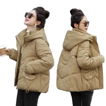 2023 Новая зимняя пуховая куртка с хлопковой подкладкой, Женская короткая корейская версия, Свободное студенческое теплое пальто с капюшоном, женская верхняя одежда