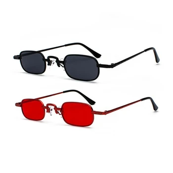 2шт Ретро-панк очки Прозрачные квадратные солнцезащитные очки Женские Ретро солнцезащитные очки Мужские в металлической оправе - красный и черный + черно-серый
