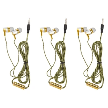 3X H-169 3,5 мм Проводка для MP3 MP4 сабвуфера с плетеным шнуром, универсальные музыкальные наушники с управлением из пшеничной проволоки (золотистого цвета)