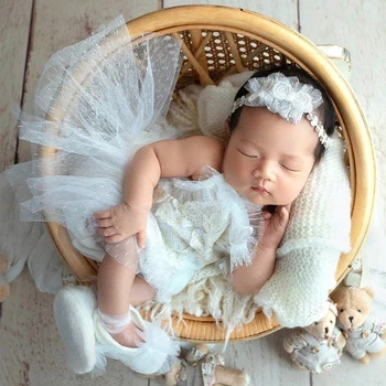 3шт/комплект новорожденный фотографии набор кружева оголовье комбинезон с малыша обувь сетки сушилка трех частей набора фотостудия реквизит