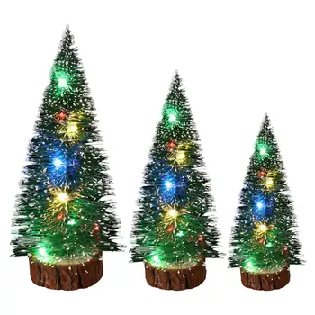 3шт Настольный Набор искусственной рождественской елки 15/20/25 см, маленькая мини-рождественская елка с подсветкой, Декор для стола 
