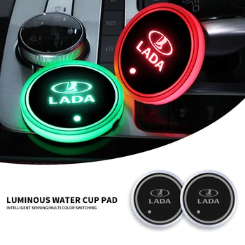 7 Красочных USB Автомобильных Логотипов Led Atmosphere Lights Светящийся Коврик Для Чашек Для Lada Niva 4X4 2121 Juguete 1/24 2110 Рубашка 1600 Granta Kalina