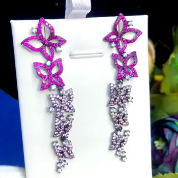 GODKI Роскошные ярко-розовые серьги-бабочки, Модные серьги из индийского золота с кубическим цирконием для женщин, свадебные Украшения для помолвки, ПОДАРОК для вечеринки