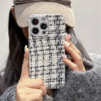Lovebay Черно-Белый Чехол Для Телефона С Рисунком Из Ткани Для iPhone 11 12 13 14 15 Pro Max XR XS Max Защита Камеры Противоударная Задняя Крышка