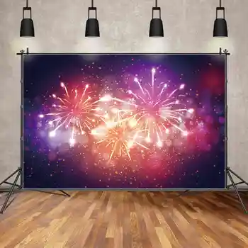 MOON.QG Фотография на фоне Счастливого Нового года Красочные Фейерверки Ночное небо Баннер для семейной вечеринки Пользовательский фон для фотографий