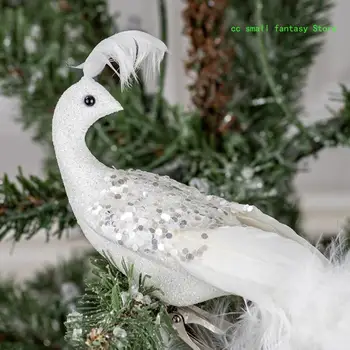 R3MA Искусственные белые павлины Украшения для Рождественской елки Фигурка птицы с длинным хвостом