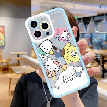 Sanrio Hello Kitty Cinnamoroll Чехол Для Телефона iPhone 15 14 13 12 11 Pro Max Mini X XR XS 7 8Plus Мягкий Силиконовый Прозрачный Чехол