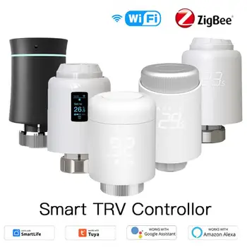 Tuya ZigBee / WIFI Термостатический клапан радиатора, Беспроводной привод радиатора TRV, Регулятор температуры Alexa Google Home App Control