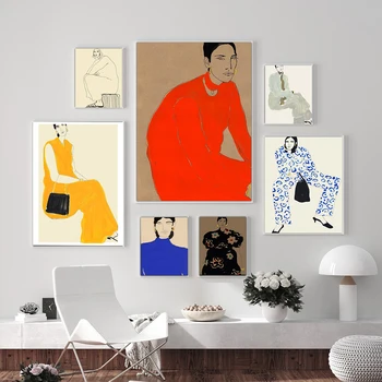 Абстрактная Женская настенная живопись на холсте, плакаты на Скандинавскую тему и принты, модные женские настенные панно для украшения дома в гостиной