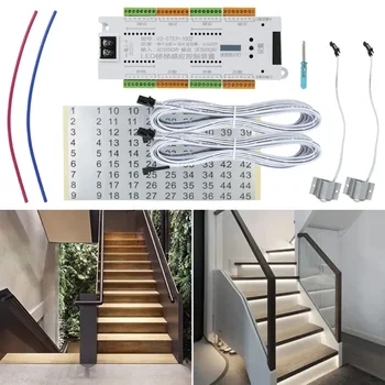 Автоматический контроллер освещения лестницы постоянного тока 12 В 24 В, комплект для лестничного освещения, 32 канала для лестниц, Гибкая лента, светодиодный датчик движения