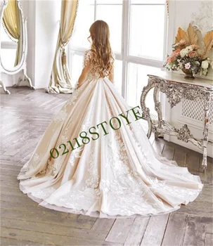 Бальное платье для девочки в цветочек для свадьбы с длинным кружевным рукавом, пышное платье принцессы для первого причастия, детский размер 1-14 лет