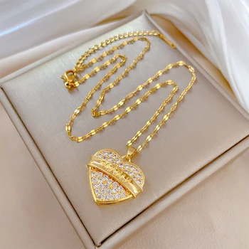 Блестящие ожерелья-сердечки из титановой стали золотого цвета, модные ожерелья с микро-инкрустацией цирконием, ювелирные подарки для женщин