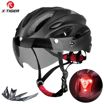 Велосипедный шлем X-TIGER, Очки, велосипедный шлем со светодиодной подсветкой, Цельнолитый Горный Велосипедный шлем, спортивная защитная крышка для шоссейного велосипеда для взрослых