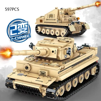 Военный танк Marder Panzerkampfwagen Tiger Ausführung E Build Block Ww2 Germany Army Force Фигурка Транспортного Средства Brick 2 Меняет Игрушку