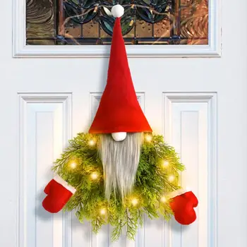 Всепогодный венок, светящаяся кукла-гном, Рождественский венок, праздничное украшение входной двери с реквизитом для вечеринки в помещении и на улице