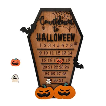 Деревянный семейный адвент-календарь на Хэллоуин, подвесной съемный, подходит для оформления вечеринки в честь Хэллоуина