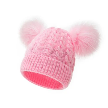 Детская шапка с помпоном, зимняя вязаная шапка для мальчиков и девочек, теплая детская шапочка-бини для младенцев 