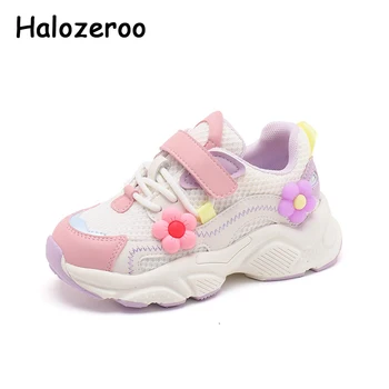Детские спортивные кроссовки, сетчатая обувь с цветочным узором для маленьких девочек, детские брендовые массивные кроссовки, розовые повседневные кроссовки, весенние кроссовки принцессы