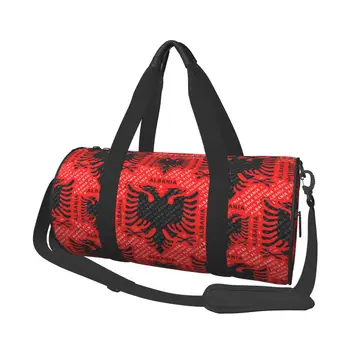 Дорожные сумки с Албанским флагом, мужская сумка для фитнеса, цилиндрическая сумка через плечо, женская большая дорожная сумка, сумка для багажа, сумки для спортзала