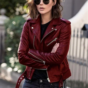 женская новая мода, крутой топ, осенняя короткая весенняя корейская мотоциклетная одежда из искусственной кожи, приталенная зимняя кожаная куртка, трендовое кожаное пальто