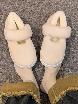 Женская обувь 2023 Повседневные женские кроссовки Сабо Лоферы на платформе Меховые Новые Зимние Криперы, покрывающие пятки Тапочек-слайдов Ткань PU Флок