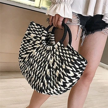 Женская тканая сумка из ротанга, Плетеная соломенная полукруглая сумка, модная Женская повседневная сумка для путешествий большой емкости, Bolsos