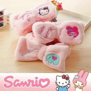 Женские повязки для умывания Sanrio Hello Kitty, ободки для волос Melody, плюшевые повязки для макияжа, впитывающие браслеты, аксессуары для повязки на голову, подарок