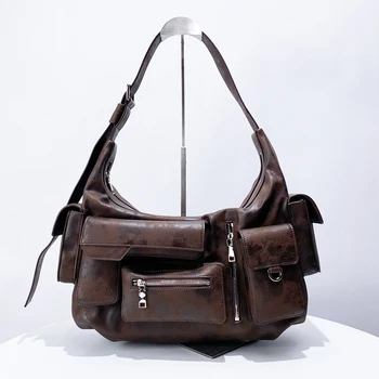 Женские сумки с несколькими карманами для мото и байкеров, роскошные дизайнерские сумки и кошельки 2023 года, новинка в винтажном стиле, большая сумка через плечо