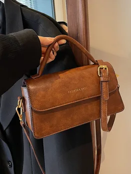 Женские сумки через плечо в стиле ретро 2023 года, винтажные однотонные простые сумки и портмоне из искусственной кожи, дорожная сумка-хобо
