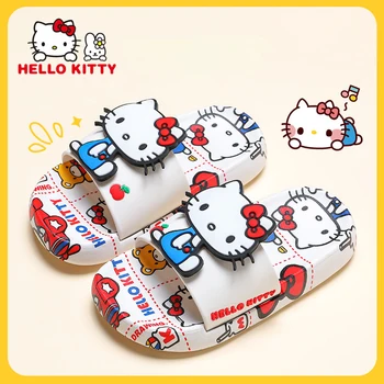 Женские тапочки Sanrio Hello Kitty с толстой подошвой, нескользящие домашние вьетнамки с героями мультфильмов, Летние домашние горки для улицы, женские пляжные сандалии