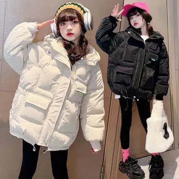 Зимнее пальто для девочек-подростков от 4 до 12 лет, теплая ветровка для девочек, куртка-парка для девочек, зимний комбинезон, модная детская верхняя одежда с капюшоном
