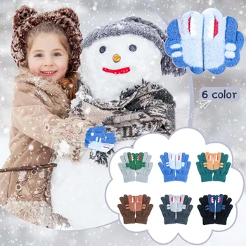 Зимние детские вязаные перчатки для мальчиков и девочек, удобные детские варежки с милым мультяшным рисунком на открытом воздухе, детские зимние перчатки с полными пальцами