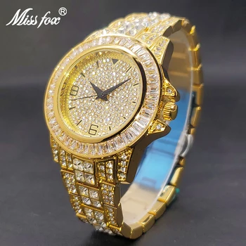 Золотые женские часы с элегантным корпусом 40 мм, кварцевые часы с бриллиантовым платьем для большого запястья, женская мода, классические вечерние украшения для дам