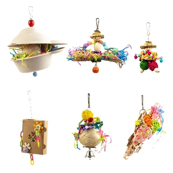 Игрушечные качели для птиц-попугаев, Подвесная игрушка из бумаги / ротанга, Молярная Подвесная игрушка, Красочная 6XDE