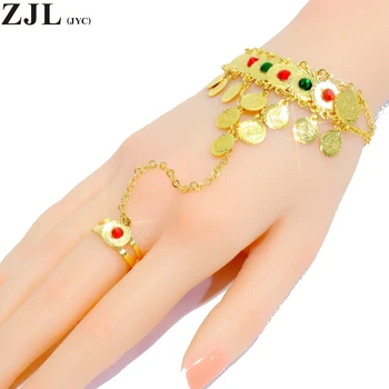 Изысканный браслет и кольцо из 18-каратного золота с украшениями в виде монет для женщин