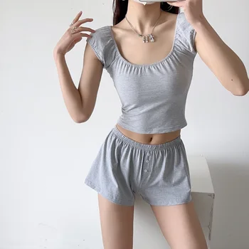 Комплект из женской футболки Relax с короткими рукавами и шорт 4 цветов