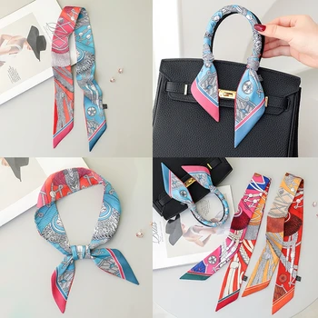 Корейская весенняя новинка, универсальный женский саржевый декоративный маленький шелковый шарф с кисточками, оберточная сумка, ручка, лента, резинка для волос, Маленький шарф.