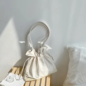 Корейские простые Холщовые плиссированные сумки для женщин 2022, осенняя фирменная сумка на шнурке, Модные Роскошные сумки и портмоне