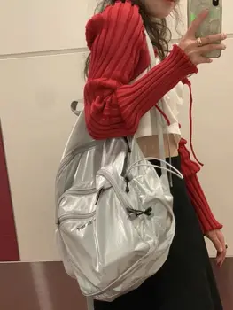 Корейский модный Серебристый школьный рюкзак для студентов колледжа, повседневный Универсальный Уличный Модный пригородный рюкзак Y2k Mochilas