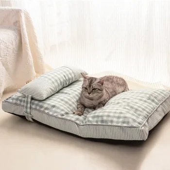 Кровать для собаки Bonzerpet Летний Охлаждающий коврик для домашних животных Дышащая подушка для кошек Домашний диван для щенков Красная сетка С подушкой Съемная Кровать