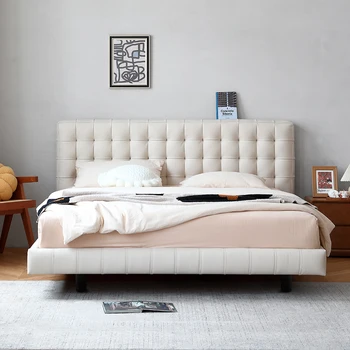 Легкая роскошная итальянская чрезвычайно простая кожаная кровать сети celebrity bed art bed легкая роскошная кровать современная простая кровать