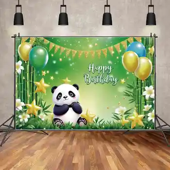 ЛУНА.QG Background Детский Неоновый Баннер С Днем Рождения Фоновая вывеска Фотозоны Животное Панда Воздушные шары Звезды Декор Реквизит для Фотосъемки
