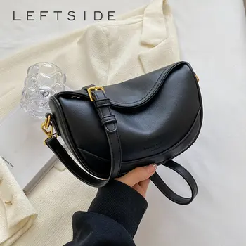 Маленькие кожаные Милые Мягкие сумки-хобо LEFTSIDE 2023, модная простая дизайнерская однотонная сумка, женская сумка через плечо