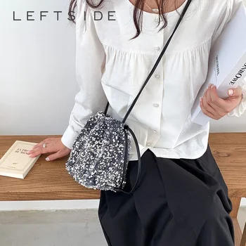 Маленькие сумки через плечо в стиле ретро с блестками слева для женщин 2023, роскошные Дизайнерские Корейские модные Женские сумки для вечеринок и кошельки