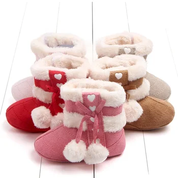 Милые зимние ботинки из искусственного меха с бантом для новорожденных девочек - Теплые и стильные зимние ботинки для малышей