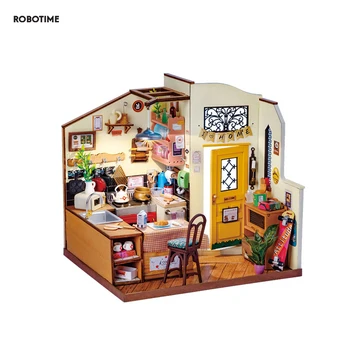 Миниатюрный дом Robotime Rolife для детей, домашняя кухня для взрослых, предварительно раскрашенный кукольный домик, набор строительных блоков, деревянные 3D игрушки-головоломки